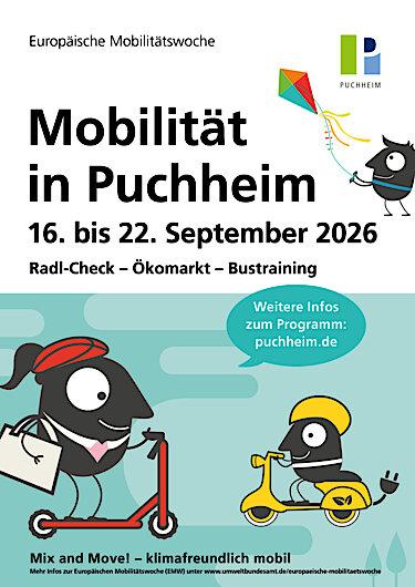 Europäische Mobilitätswoche 2026 Programm in Puchheim vom 16. bis 22. September Plakat Europäische Mobilitätswoche 2026 Programm in Puchheim vom 16. bis 22. September Plakat